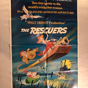 Póster original de la película estadounidense &quot;The Rescuers&quot;, de Disney (1977), en buen estado.