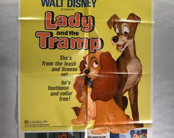 US One Sheet Original Movie Poster “ Lady And The Tramp “ 1972 Re Release Very Good Condition - Walt Disney