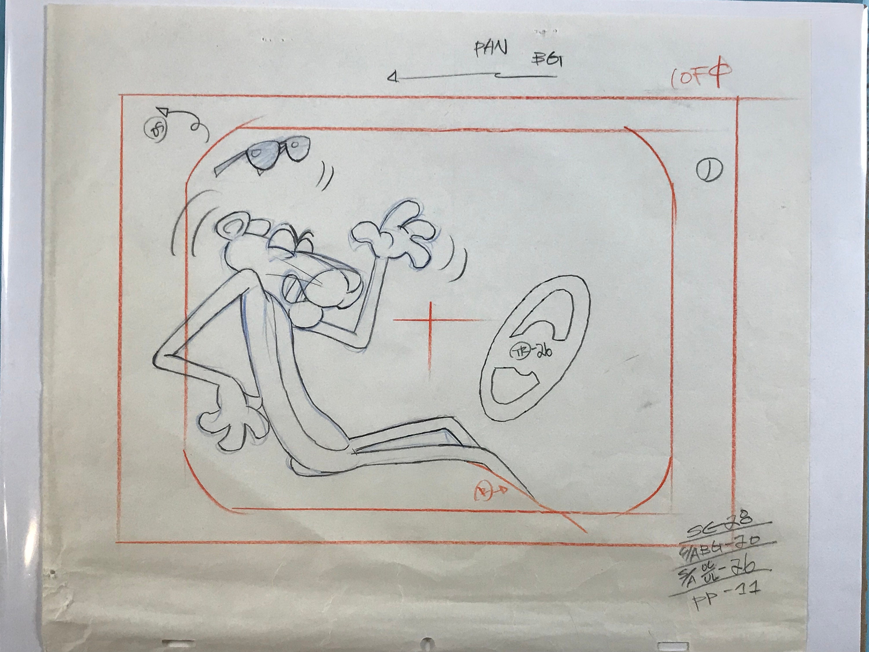 Vintage Pink Panther Animation Production Drawing Black and 