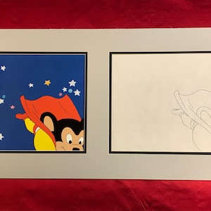 Animation Production Cel of &quot; Mighty Mouse &quot;, Rare Production Cel With Matching Production Drawing and Painted Background - 1970&#39;s