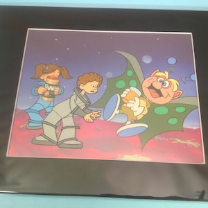 Animation Cel Outer Space Creatures 2 Cels and drawing Tang Orange Drink-  Matted - Original - One Of A Kind - 1970&#39;s