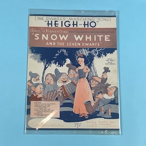 DISNEY Snow. White and The Seven Dwarfs - Original Sheet Music “ Heigh Ho “- 1937 - One Of A Kind