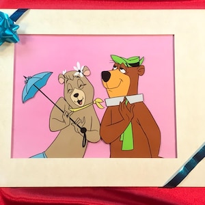 Yogi Bear and Cindy Animation Production 2 Cel Setup with Background + Orig. Matting -1964