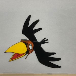 Vintage Animation Production Cel of Flying Crow with Matching Drawing - 1970’s