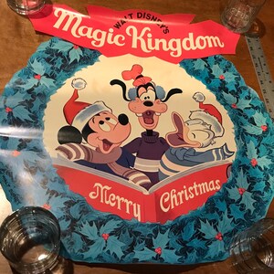 Vintage Walt Disney Magic Kingdom Holiday Poster - 1960’s - Santa Mickey, Goofy, and Donald - Original Release - Rare