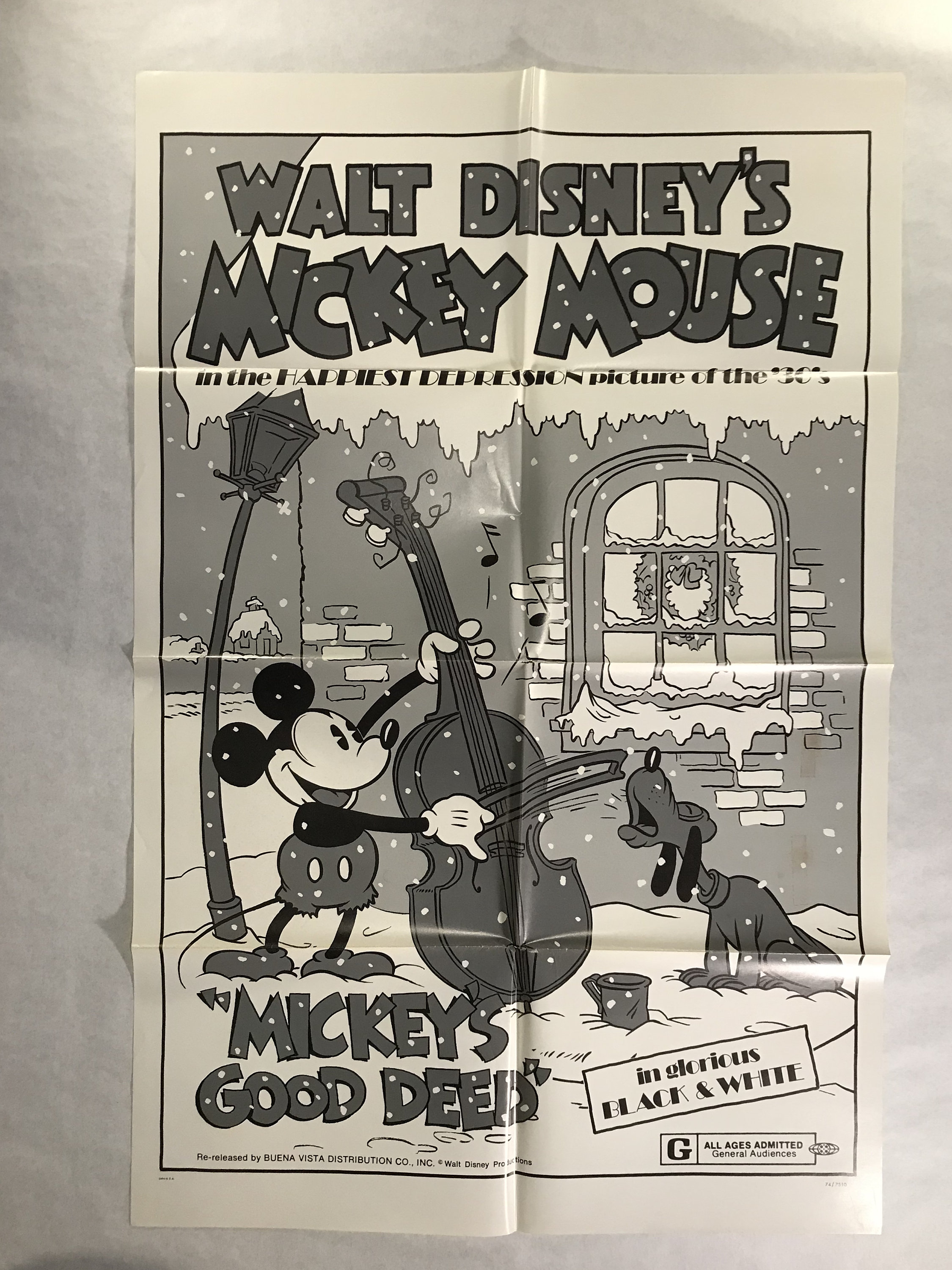 Vintage 1 Sheet Original Movie Poster “ Mickey’s Good Deed “  1930’s  Re-Release  Original Vintage 1970’s Re-Release in Excellent Condition