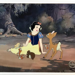 Walt Disney Animation Cel “ Schneewittchen und die Tiere im Wald “ - Seltene Limitierte Auflage - Gerahmt