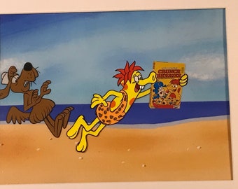 Animación Cels Vintage Crunch Berries Producción 4 Cel Configuración con fondo enmarañado Original - Entintado a mano - Década de 1960