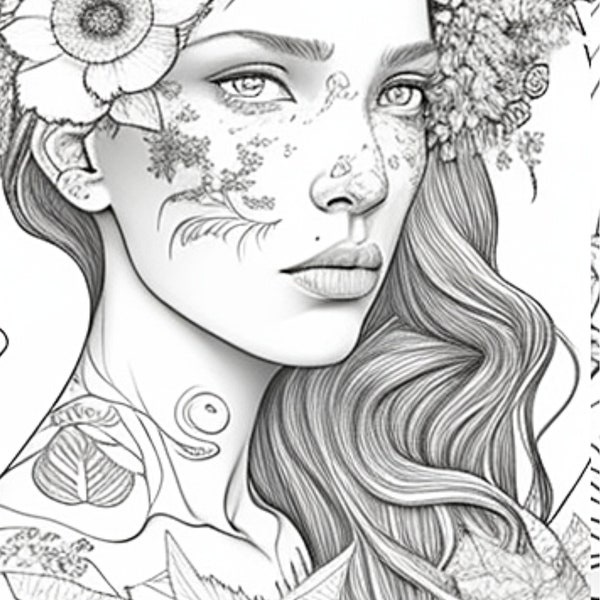 10 Printable Coloring Book for Adults l Woman and flowers / Empowerment /feminine energy / Selfcare / Selfconfidence / PDF /Instant Download