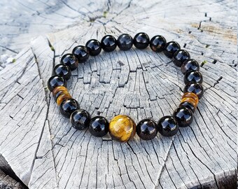 Tiger's Eye & Obsidian Protection Bracelet, Men, Women, Anti Stress | Good Luck