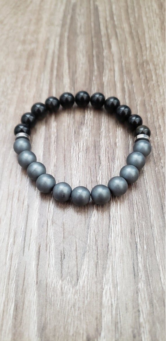 Black Obsidian Frosted Hematite Bracelet Crystal Healing