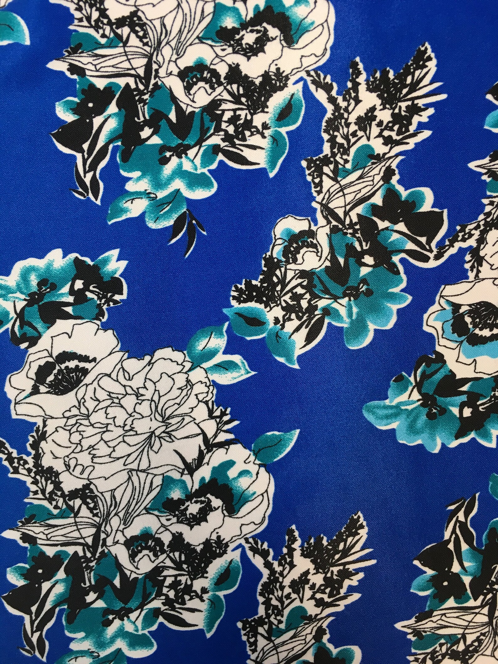 Blue Floral Satin Fabric by the Yard - Etsy