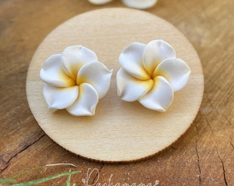 Frangipani Earrings | Plumeria | Lei flowers | Clay earrings | hypoallergenic Surgical Steel | Gift |flower earrings