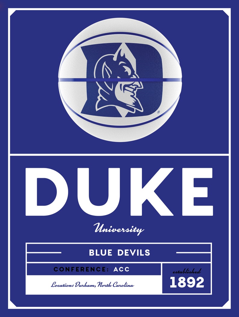 Blue Devils Basketball College Basketball Minimal College Basketball Sports Poster Design Print Multiple Size Duke