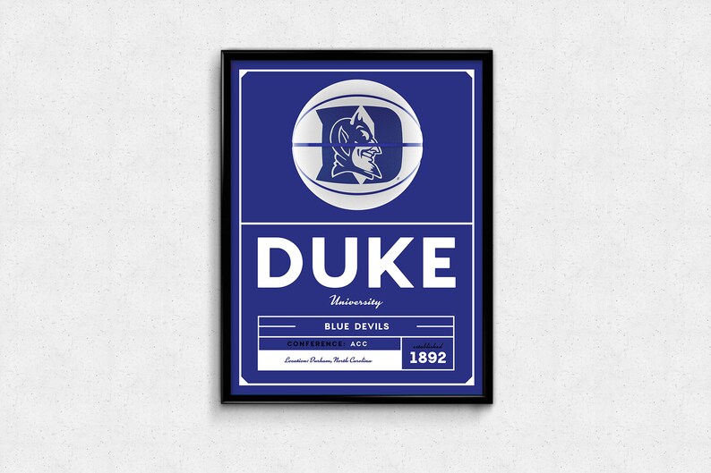 Blue Devils Basketball College Basketball Minimal College Basketball Sports Poster Design Print Multiple Size Duke