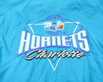 Vintage Logo 7 Charlotte Hornets Zip Jacket Mens L Teal Purple Windbreaker FLAW