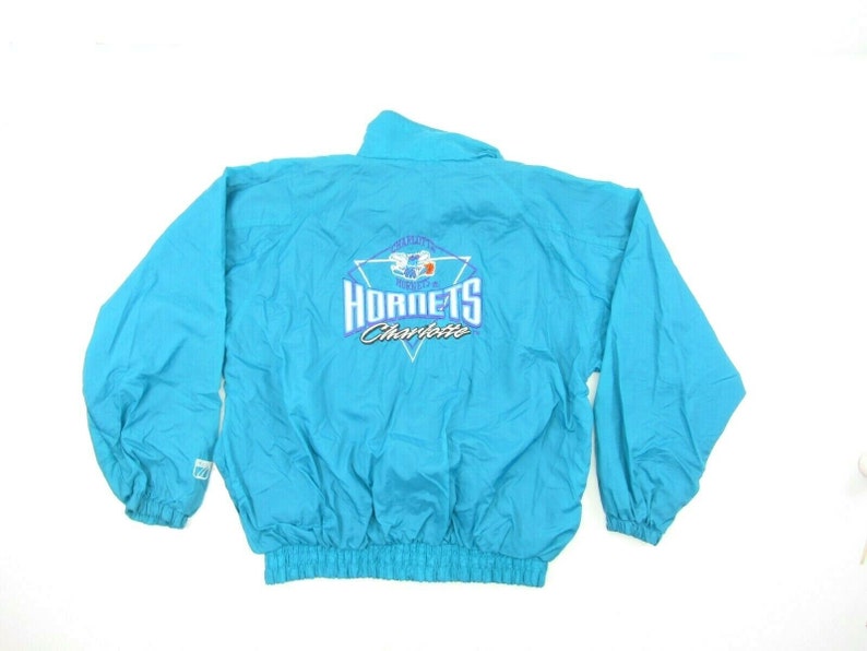 Vintage Logo 7 Charlotte Hornets Zip Jacket Mens L Teal Purple Windbreaker FLAW