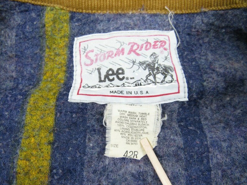 Vintage LEE Storm Rider Distressed Blanket Lined Trucker Jean Jacket 42R