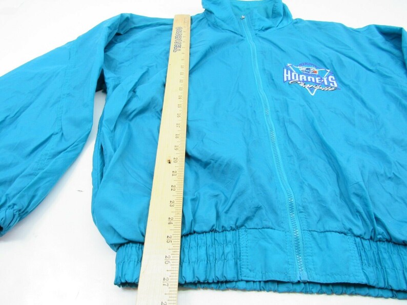 Vintage Logo 7 Charlotte Hornets Zip Jacket Mens L Teal Purple Windbreaker FLAW