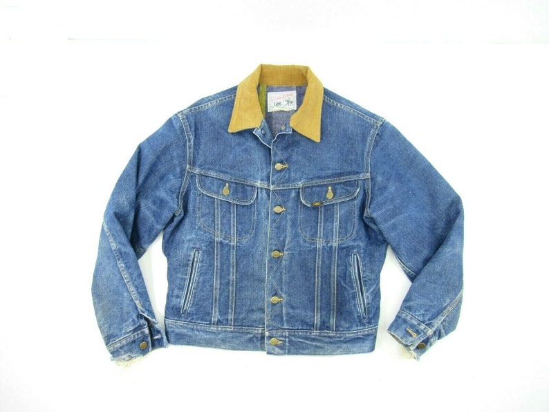 Vintage LEE Storm Rider Distressed Blanket Lined Trucker Jean Jacket 42R