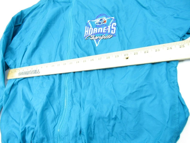 Vintage Logo 7 Charlotte Hornets Zip Jacket Mens L Teal Purple Windbreaker FLAW