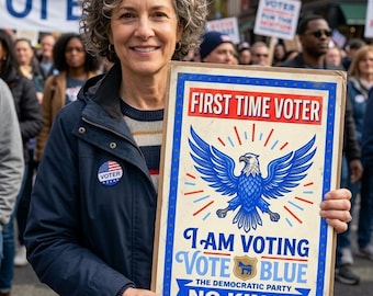 First Time Voter Printable Poster, Vintage Vote Blue Wall Art, Democratic Party Blue Wave 2026 Digital, Patriotic Political Eagle, No Kings