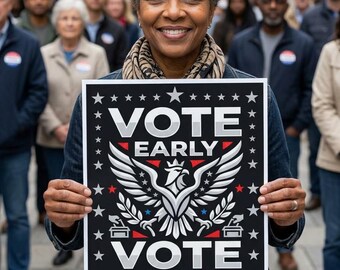 Democracy First Print, Early Bird Voting Wall Art, Modern Political Activism Poster
