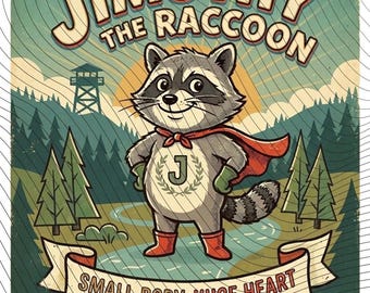 Jimothy The Raccoon Short Spine Hero Vintage Animal Illustration Disability Awareness Retro Woodland Art Resilient Cute Raccoon PNG Digital