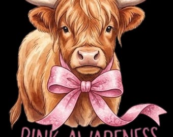 Highland Cow PNG: Pink Highland Cow Png, Breast Cancer Awareness, We Wear Pink in October (Digital Download)