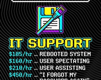 IT Support Rate Schedule PNG, Retro Pixel Art Sublimation, SysAdmin Computer Tech Digital Download, Funny Geek Transparent PNG