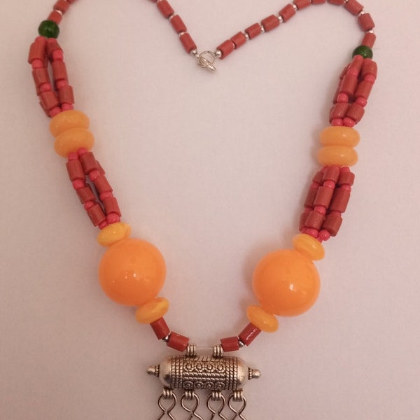 Cherokee Corn Bead Necklace Moroccan Tribal Necklace ,Traditional Berber Necklace bead handmade Pendant Jewelry Kbayle Amazigh free Shipping