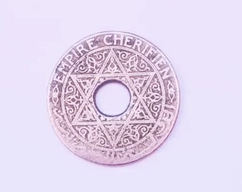 Very Rare 25 Centimes Vintage Moroccan Coin – Antique Jewish Star of David Design