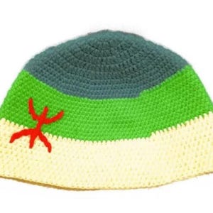 Handcrafted Berber Amazigh Cap, Original Moroccan Tribe Design, Unique Handmade Crochet Cap for Men with Token Tifinagh Product, Ideal Gift