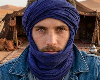Moroccan Indigo Berber Scarf: Unisex Tuareg Head Wrap