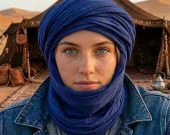 Indigo Blue Tuareg Scarf: Berber Moroccan Head Wrap