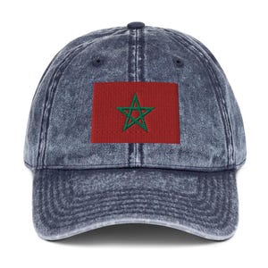 Vintage Cotton Twill Cap: Moroccan Flag Embroidered Dad Hat