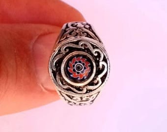 Handgemachter Tuareg 925 Silber Ring mit Chevron Perle