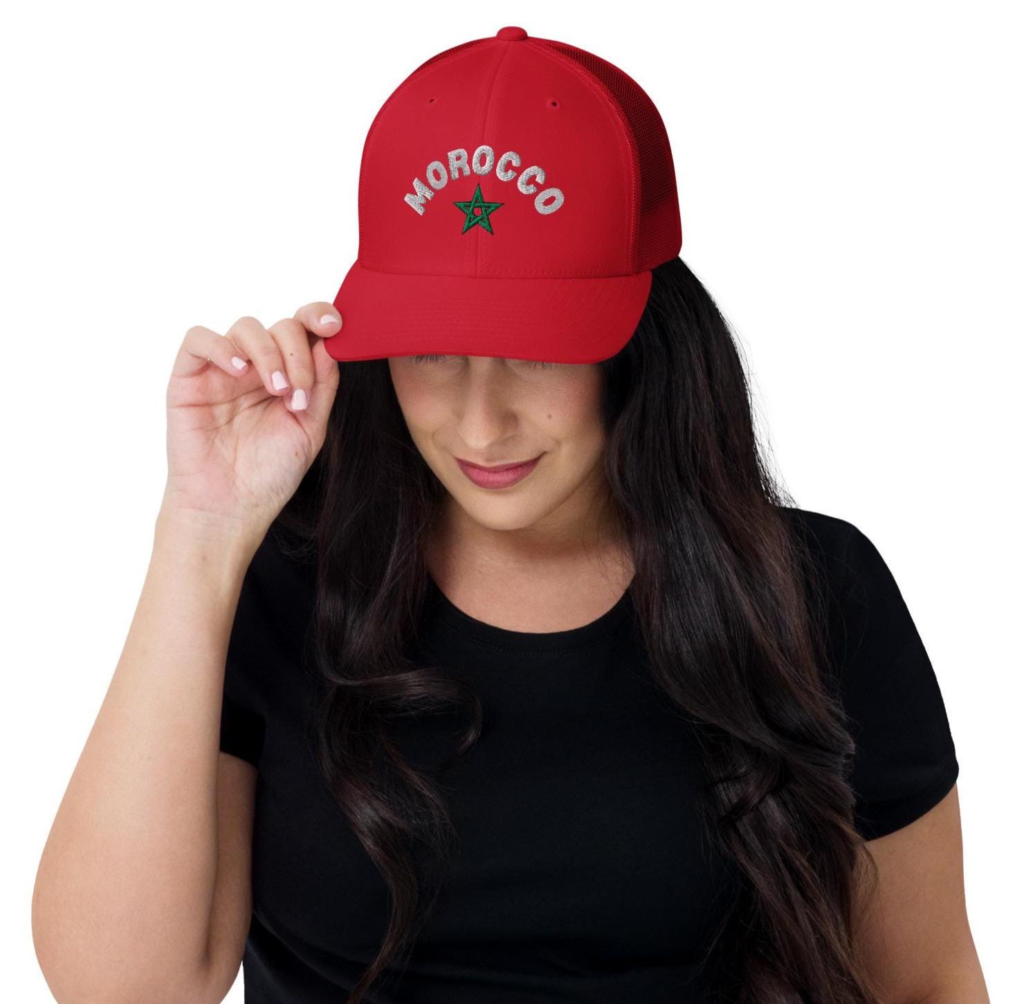 Moroccan Flag Embroidered Red Cotton Baseball Cap – Green Star