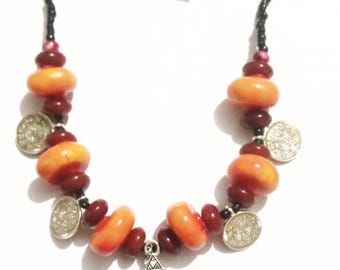 Handmade Berber Agate Stone Necklace: Ethnic Beaded Jewelry