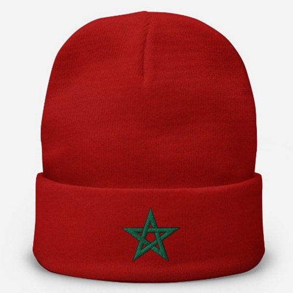 Coupe du monde de l'équipe du Maroc, joli bonnet d'hiver en tricot, bonnet à revers jeton drapeau Maroc cadeau chapeau maure, cadeau maroc