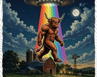 Cow Bigfoot UFO Abduction PNG: Funny Sasquatch Cattle Alien Cryptid Farm Retro Scottish Cow png Country Ranch Humor (Digital Download)