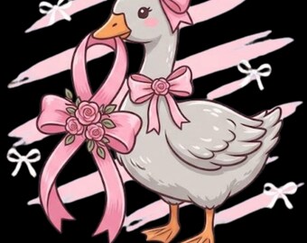 Silly Goose Pink Ribbon PNG, Preppy Coquette Breast Cancer Awareness Png, Cute Duck Cancer Support Digital Download
