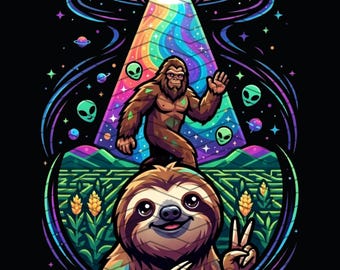 Rainbow UFO Bigfoot Sloth PNG: Alien Sloth Cosmic Forest Sloth Lover png Rainbow Alien Space Clipart (Digital Download)