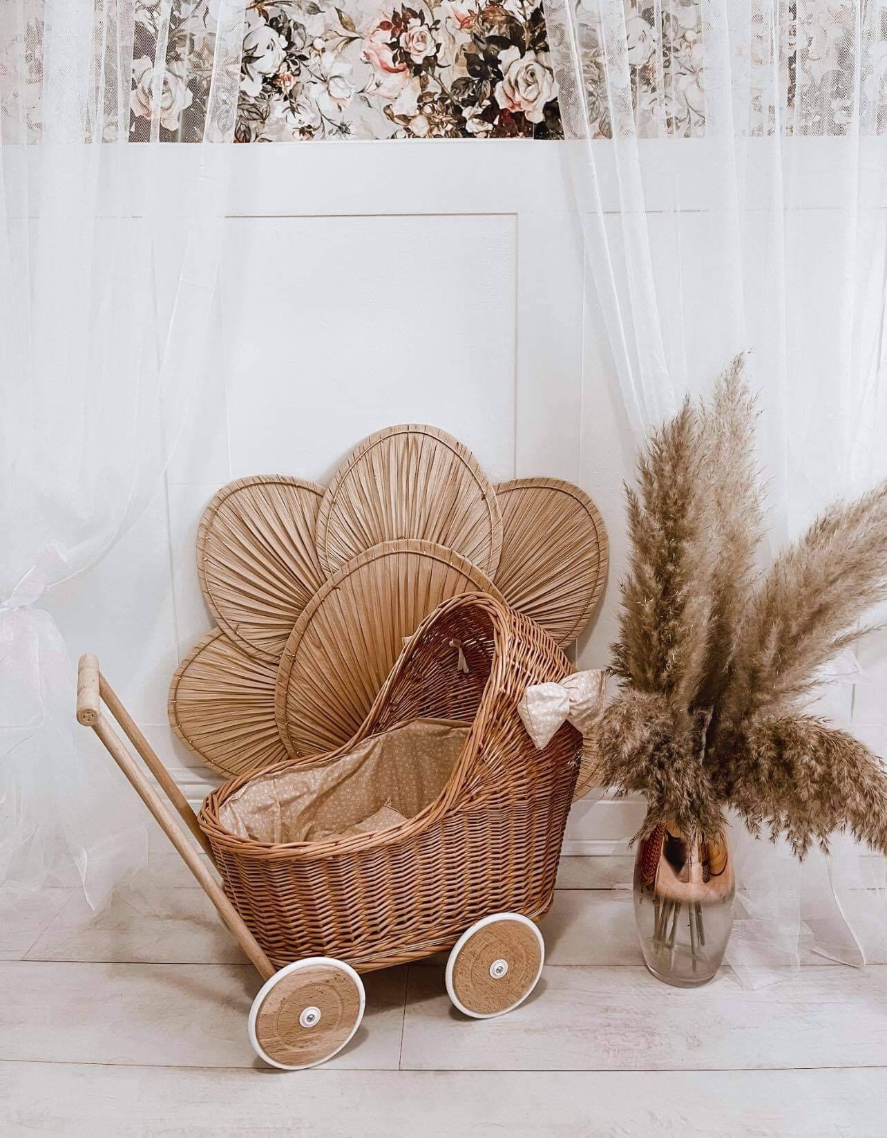 Handmade vintage style wicker doll pram high free bedding Etsy