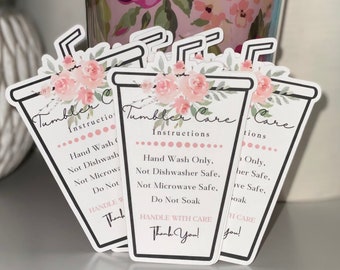 Printed Floral Tumbler Care Cards | Tumbler care instruction cards | Cold Cup Care Cards | Printed Cup Care Cards