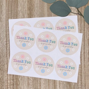 Thank you for your purchase Sticker | Thank you small Business Stickers | Groovy Thank you Stickers | Daisy Thank you Stickers | Retro Label