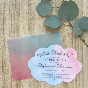 What Cloud it be? Printed Gender Reveal Invitations, Cloud Baby Invitations, Cloud it be He or She Invitations, Blue Pink Cloud Party Invite