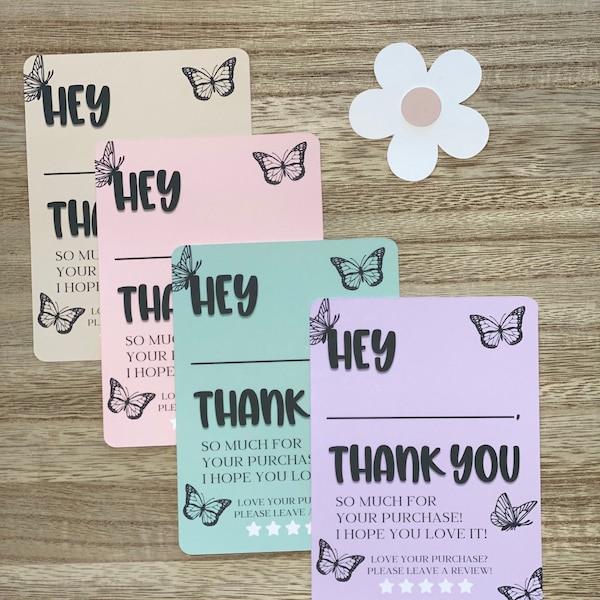 Hey Thank you Business Cards, Butterfly Thank you Business Cards, Please Leave a Review Business Cards, Thank you for your purchase cards