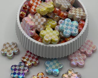 Flower Checkered Beads, Beads for Beadable Pens, Electroplating uv acrylic, Retro Beads, Trendy Beads for pens, Popular Beads for pens, 10pc
