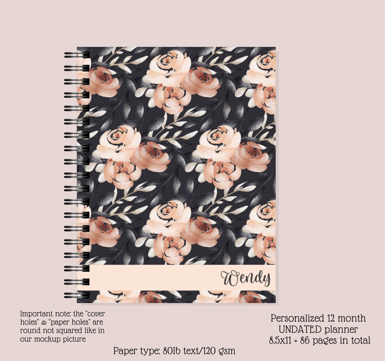 Personalized Spiral Planner Hardcover spiral planner Undated Etsy